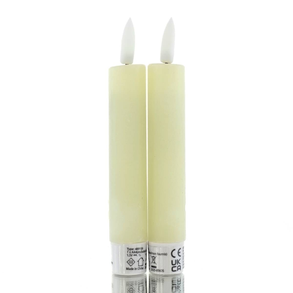 Lumineo Batterie LED Stabkerzen Creme Ø 2,2 cm Höhe 14,5 cm - warmweiß