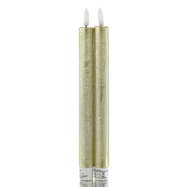 Lumineo Batterie LED Stabkerzen Goldfarben Ø 2,2 cm Höhe 24,5 cm -  warmweiß