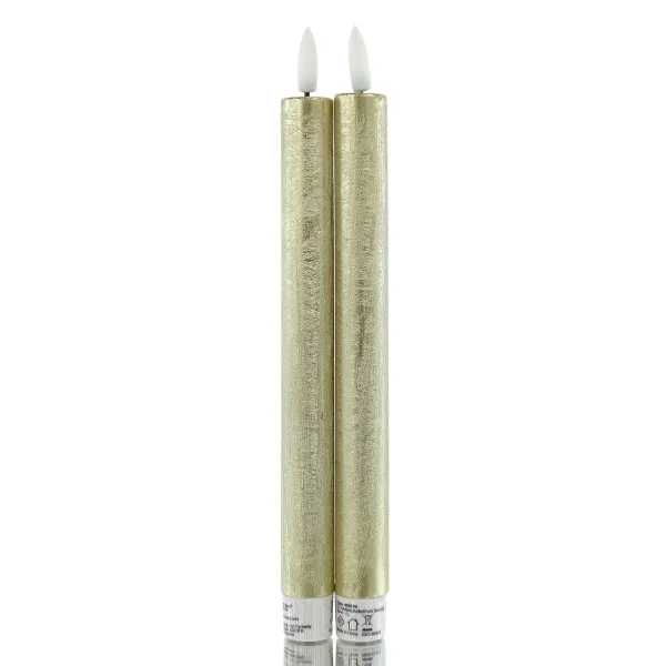 Lumineo Batterie LED Stabkerzen Goldfarben Ø 2,2 cm Höhe 24,5 cm - warmweiß