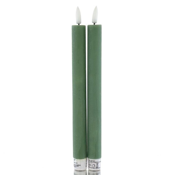 Lumineo Batterie LED Stabkerzen Grün Ø 2,2 cm Höhe 24,5 cm - warmweiß