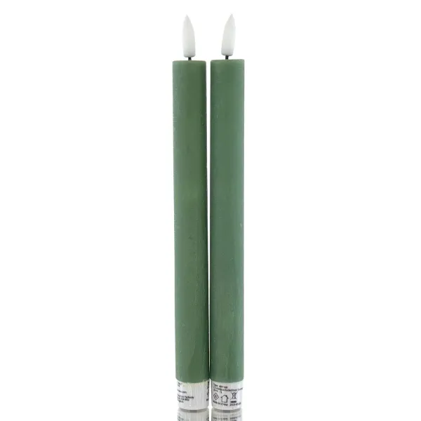 Lumineo Batterie LED Stabkerzen Grün Ø 2,2 cm Höhe 24,5 cm - warmweiß