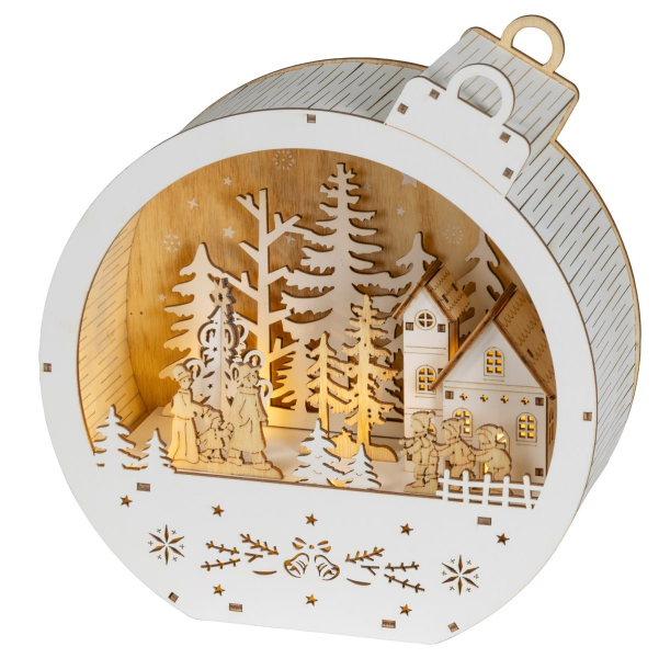 Lumineo Batterie LED Szene Weihnachtskugel - warmweiß - Kunststoff & Sperrholz