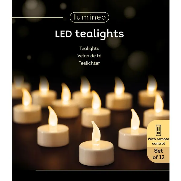 Lumineo Batterie LED Teelicht Flacker-Effekt Indoor 12 Stück Ø 3,8 cm Höhe 4,6 cm - Kunststoff