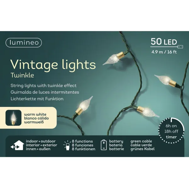 Lumineo Batterie LED Vintage Lichterkette grün 8 Funktionen 490 cm 50 Lichter - warmweiß Lumineo Batterie LED Vintage Lichterkette grün 8 Funktionen 490 cm 50 Lichter - warmweiß