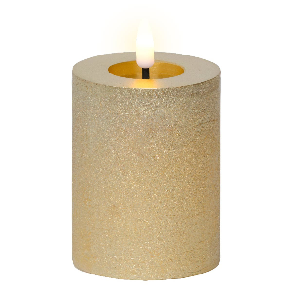 Lumineo Batterie LED Wachskerze Goldfarben Ø 7 cm Höhe 11,3 cm - warmweiß
