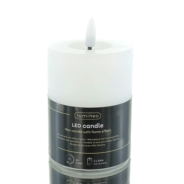Lumineo Batterie LED Wachskerze Weiß Ø 7 cm Höhe 11,2 cm - warmweiß