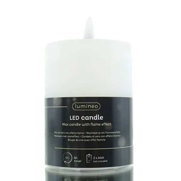 Lumineo Batterie LED Wachskerze Weiß Ø 7 cm Höhe 11,2 cm - warmweiß