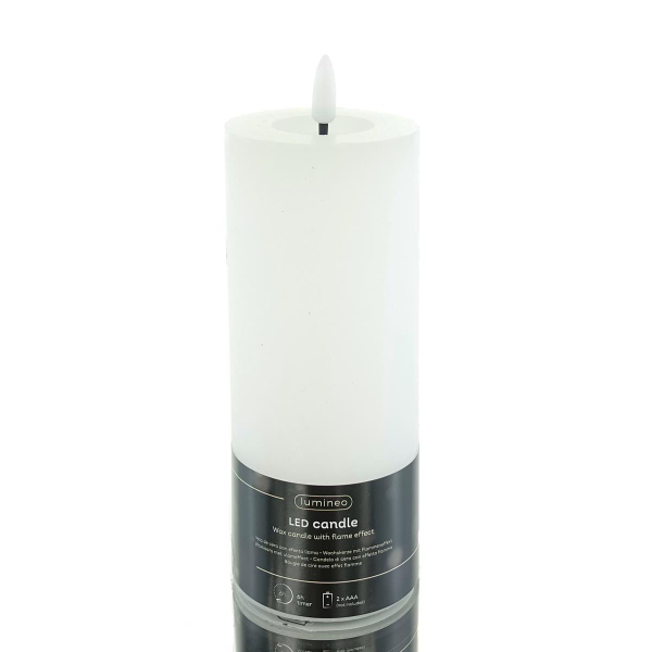 Lumineo Batterie LED Wachskerze Weiß Ø 7 cm Höhe 19 cm - warmweiß