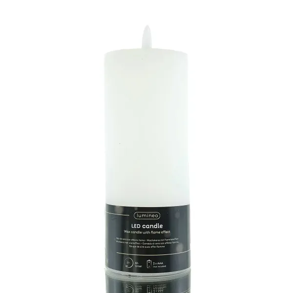 Lumineo Batterie LED Wachskerze Weiß Ø 7 cm Höhe 19 cm - warmweiß