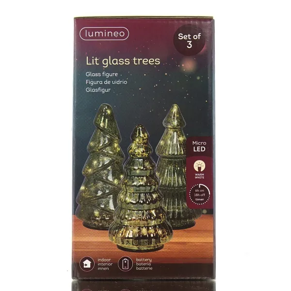 Lumineo Batterie LED Weihnachtsbäume Grün 3er Set Ø 9 cm Höhe 17,5 cm - warmweiß