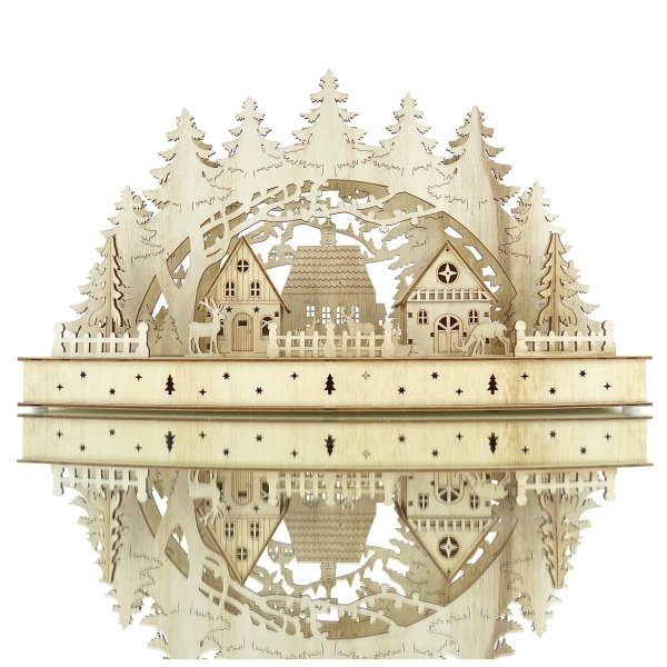 Lumineo Batterie LED Weihnachtsbogen Natur 3 Häuser mit Tannenbäumen 10 LED 44 x 26,5 cm - warmweiß