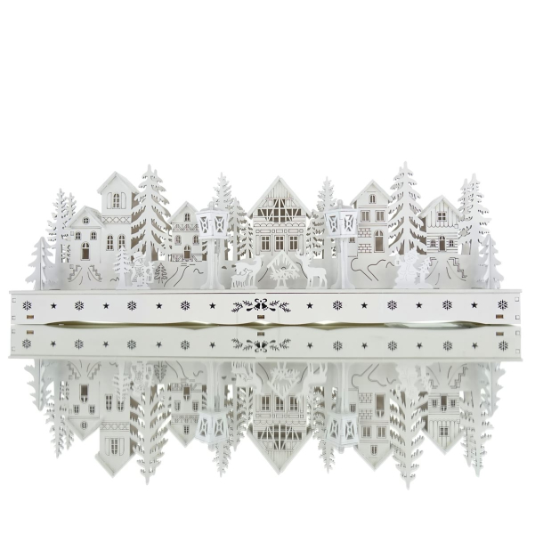 Lumineo Batterie LED Weihnachtsdorf Weiß 6 Häuser 45 x 15 cm 15 LED - warmweiß