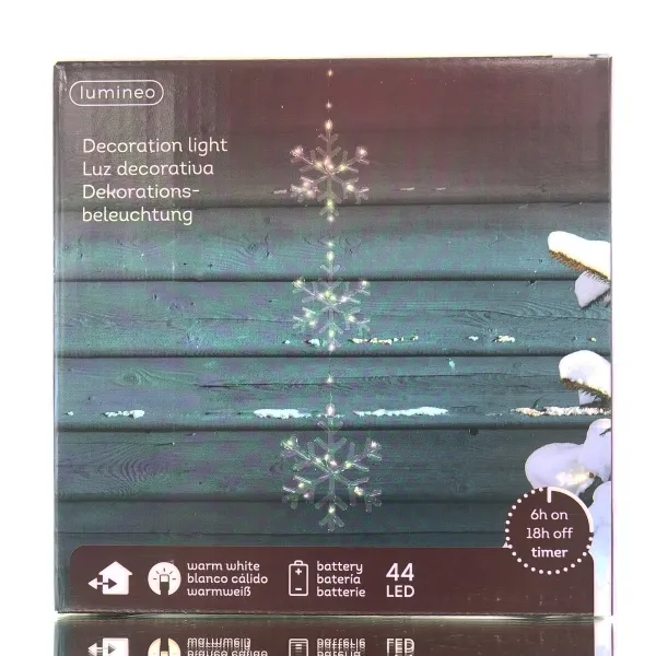Lumineo Batterie Micro-LED 3 Schneeflocken Transparent 0,62 Meter 44 Lichter - warmweiß