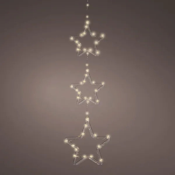 Lumineo Batterie Micro-LED 3 Sterne Transparent 0,58 Meter 48 Lichter - warmweiß