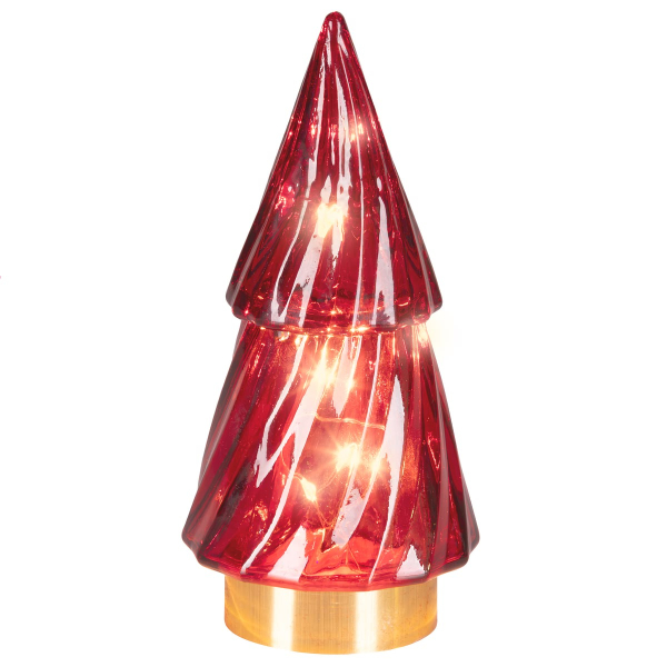 Lumineo Batterie Micro LED Glasbaum rot 2 Etagen Ø 6 cm Höhe 12,8 cm - warmweiß