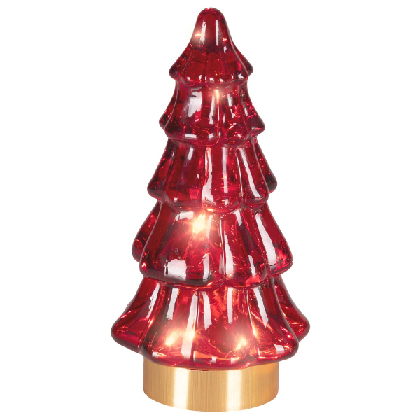 Lumineo Batterie Micro LED Glasbaum rot 5 Etagen Ø 6 cm Höhe 12,8 cm - warmweiß