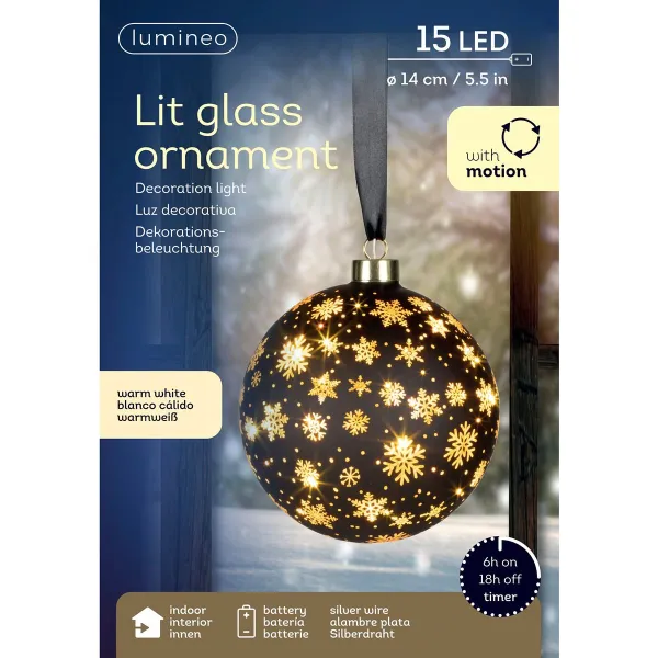 Lumineo Batterie Micro LED Glaskugel schwarz Ø 14 cm - warmweiß