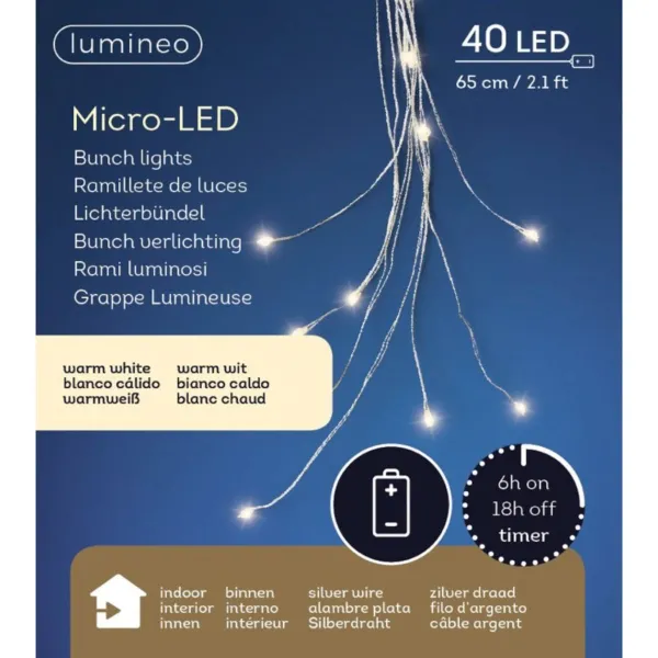 Lumineo Batterie Micro LED Lichterkette Lichterbündel 65 cm 40 Lichter warmweiß