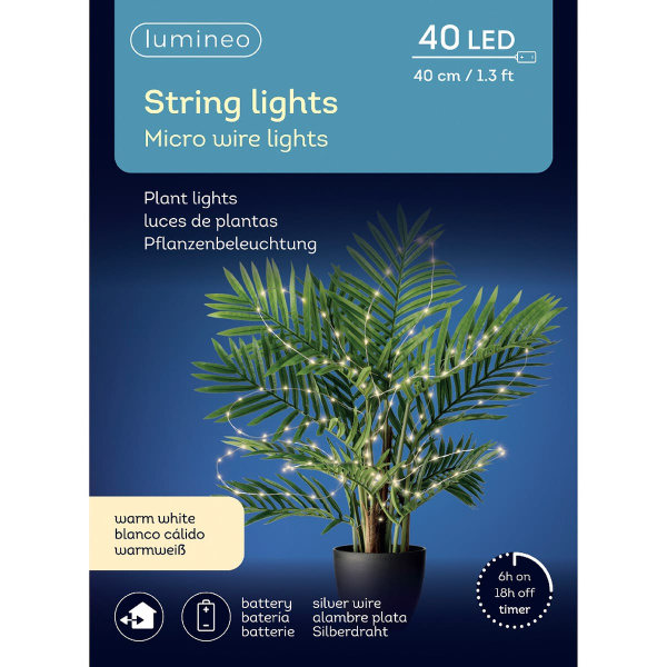 Lumineo Batterie Micro-LED Pflanzenbeleuchtung 40 cm 40 Lichter - warmweiß