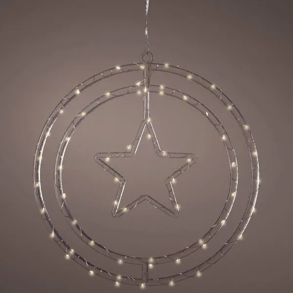 Lumineo Batterie Micro-LED Weihnachts-Doppelring mit Stern Transparent 60 Lichter Ø 32 cm - warmweiß