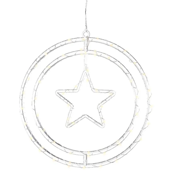 Lumineo Batterie Micro-LED Weihnachts-Doppelring mit Stern Transparent 60 Lichter Ø 32 cm - warmweiß