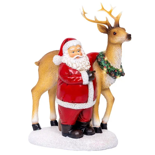 Lumineo Batterie Micro-LED Weihnachtsmann mit Rentier 10 Lichter 26 cm - warmweiß
