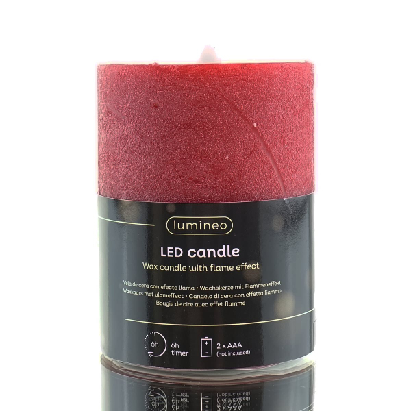 Lumineo Batterie LED Wachskerze Rot Flammeneffekt Ø 7 cm Höhe 11,2 cm - warmweiß