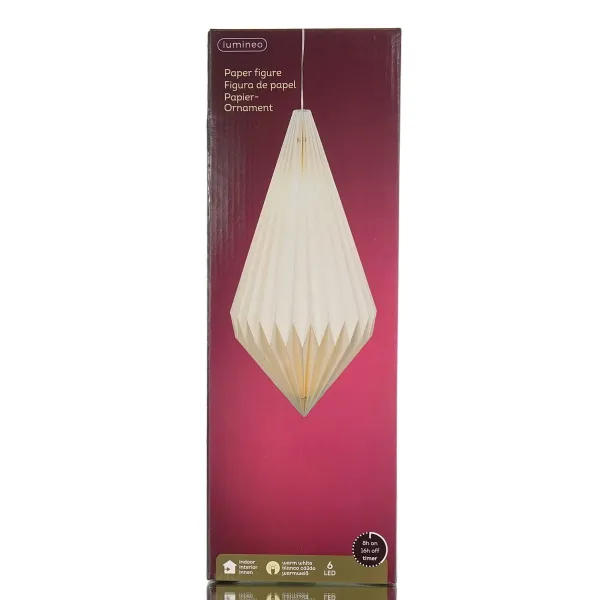 Lumineo Lampe Weiß Ø 25 cm Höhe 43 cm 6 LED Papier - warmweiß