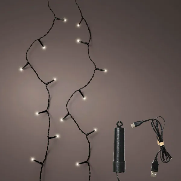 Lumineo LED Lichterkette Duracharge Basic Twinkle schwarz wiederaufladbar 15 Meter 200 Lichter - warmweiß