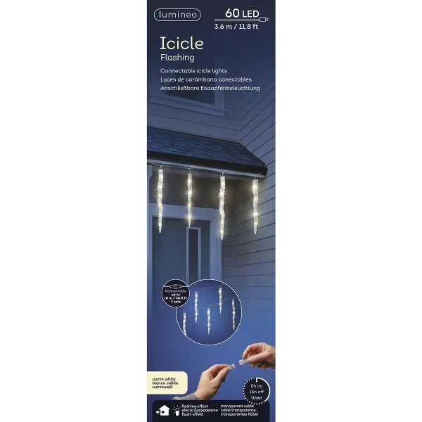 Lumineo LED Eiszapfen Lichterkette Flash-Effekt - Outdoor 3.600 cm 60 Lichter - transparent/warmweiß