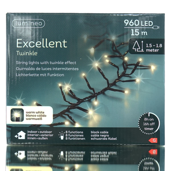 Lumineo LED Lichterkette Excellent Twinkle schwarz 15 Meter 960 Lichter - warmweiß
