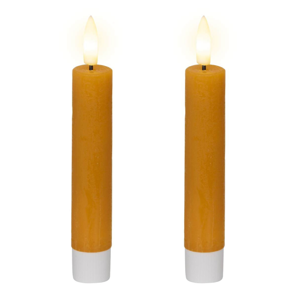 Lumineo LED Indoor Stabkerzen Echtwachs Orange Ø 2,2 cm Höhe 14,5 cm - 2er Pack