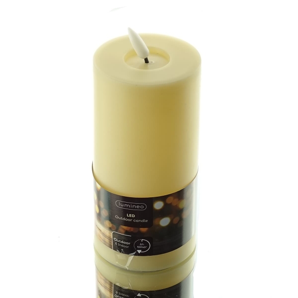 Lumineo LED Wachskerze Cremefarben Ø 7,5 cm Höhe 17 cm - warmweiß