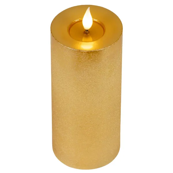 Lumineo LED-Kerze Flacker-Effekt Indoor goldfarben Wachs Ø 7,5 cm Höhe 20 cm - warmweiß