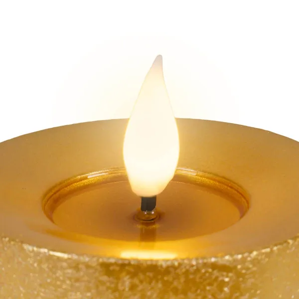 Lumineo LED-Kerze Flacker-Effekt Indoor goldfarben Wachs Ø 7,5 cm Höhe 20 cm - warmweiß