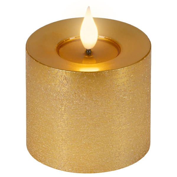 Lumineo LED-Kerze Flacker-Effekt Indoor goldfarben Wachs Ø 7,5 cm Höhe 9,5 cm - warmweiß
