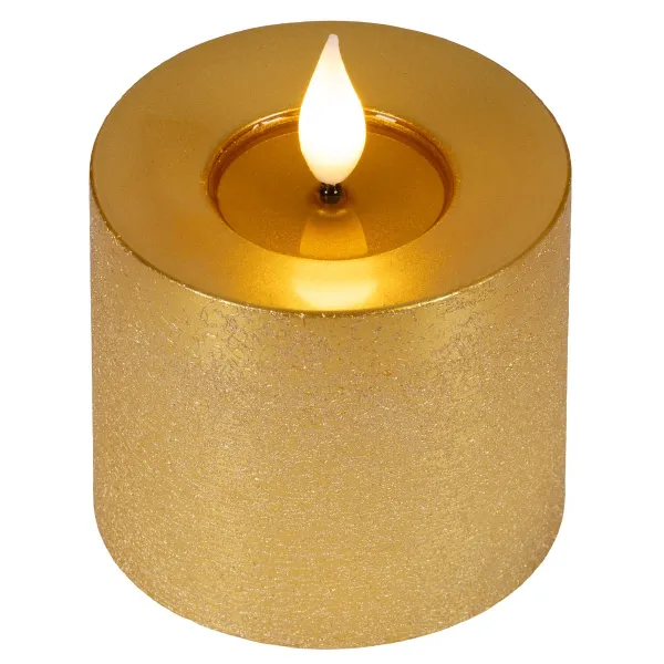 Lumineo LED-Kerze Flacker-Effekt Indoor goldfarben Wachs Ø 7,5 cm Höhe 9,5 cm - warmweiß