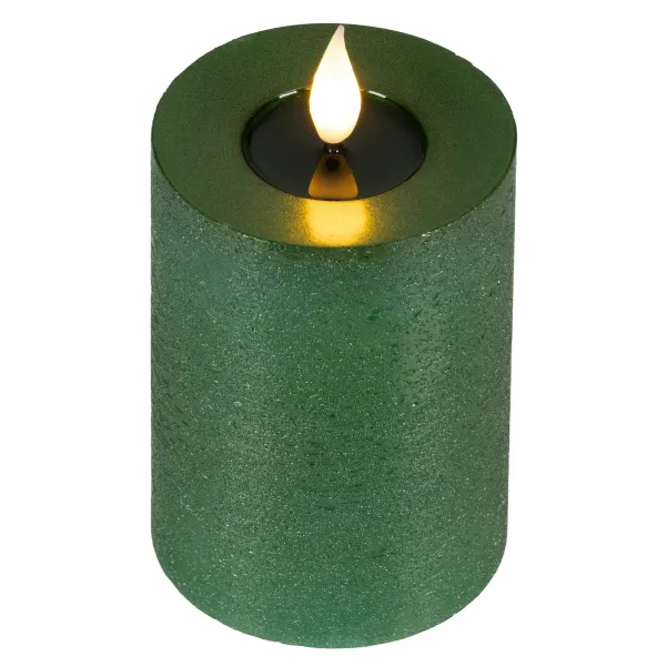 Lumineo LED-Kerze Flacker-Effekt Indoor grün Wachs Ø 7,5 cm Höhe 13,5 cm - warmweiß