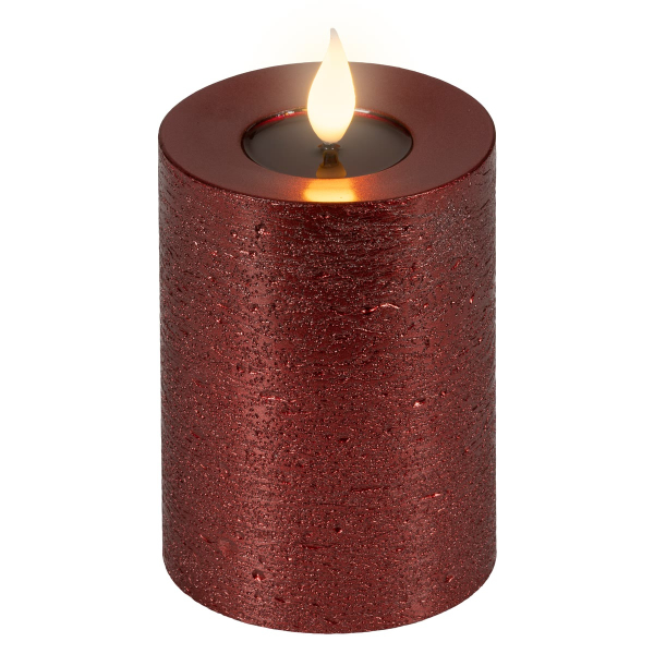 Lumineo LED-Kerze Flacker-Effekt Indoor ochsenblut Wachs Ø 7,5 cm Höhe 13,5 cm - warmweiß