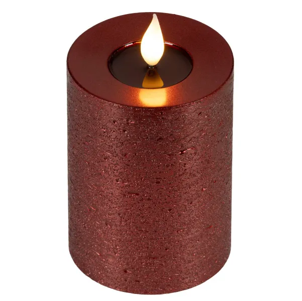Lumineo LED-Kerze Flacker-Effekt Indoor ochsenblut Wachs Ø 7,5 cm Höhe 13,5 cm - warmweiß
