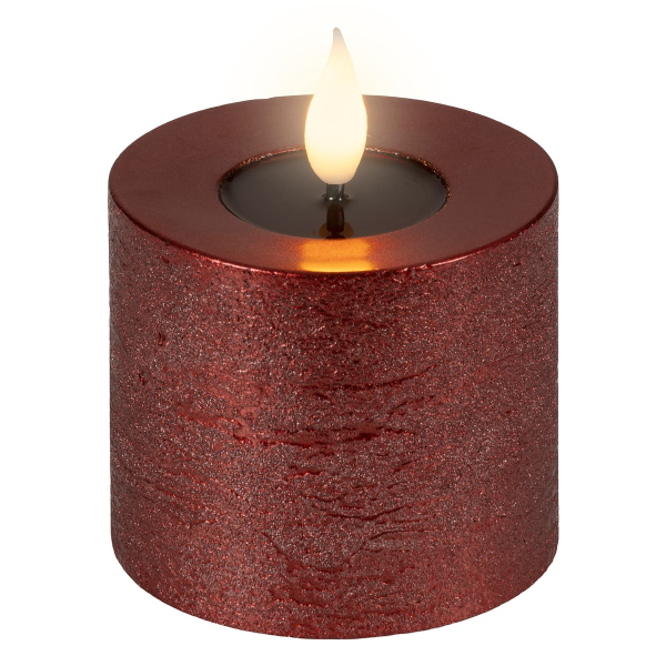 Lumineo LED-Kerze Flacker-Effekt Indoor ochsenblut Wachs Ø 7,5 cm Höhe 9,5 cm - warmweiß