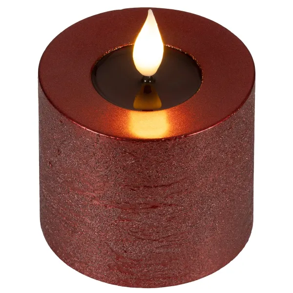 Lumineo LED-Kerze Flacker-Effekt Indoor ochsenblut Wachs Ø 7,5 cm Höhe 9,5 cm - warmweiß