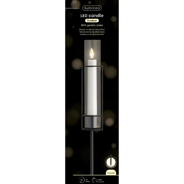 Lumineo LED Kerze mit Flammeneffekt Ø 4,5 cm Höhe 67 cm Kunststoff & Metall - warmweiß