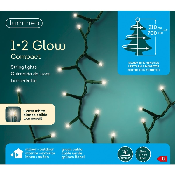 Lumineo LED Lichterkette 1•2 Glow Compact grün 2,1 Meter 700 Lichter - warmweiß