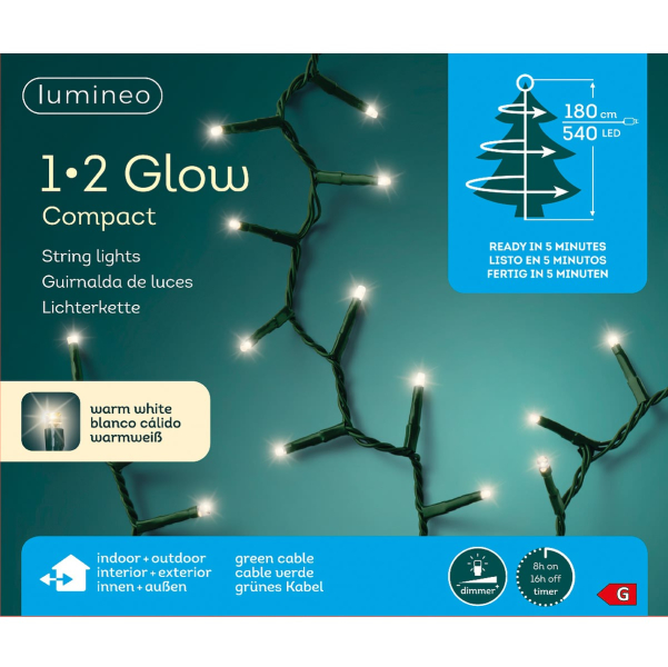 Lumineo LED Lichterkette 1•2 Glow Compact grün 1,8 Meter 540 Lichter - warmweiß