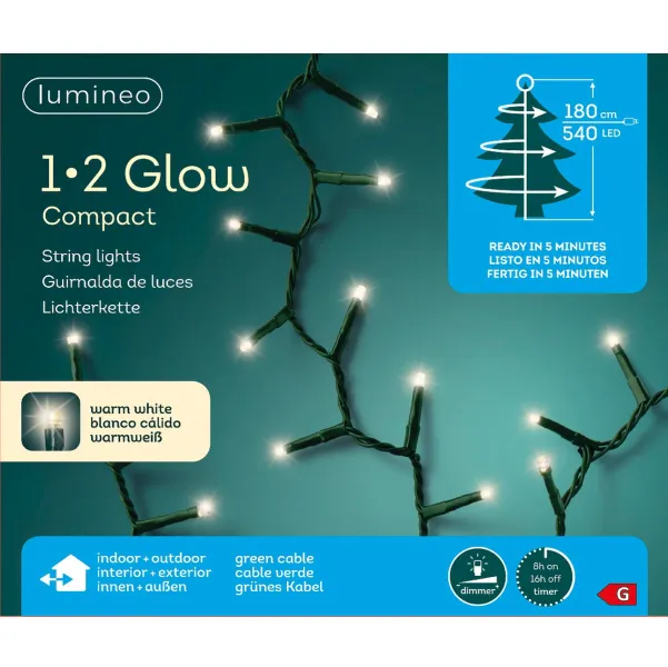 Lumineo LED Lichterkette 1•2 Glow Compact grün 1,8 Meter 540 Lichter - warmweiß