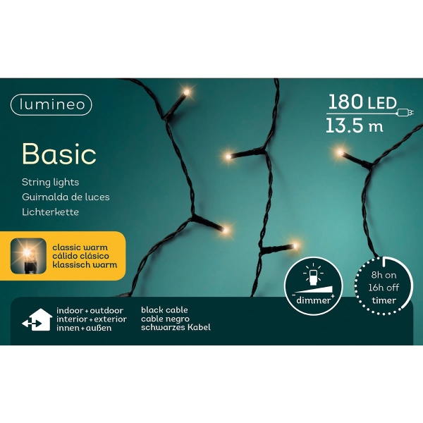 Lumineo LED Lichterkette Basic schwarz 13,5 Meter 180 Lichter - Klassisch warm