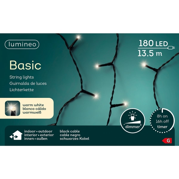 Lumineo LED Lichterkette Basic schwarz 13,5 Meter 180 Lichter - warmweiß