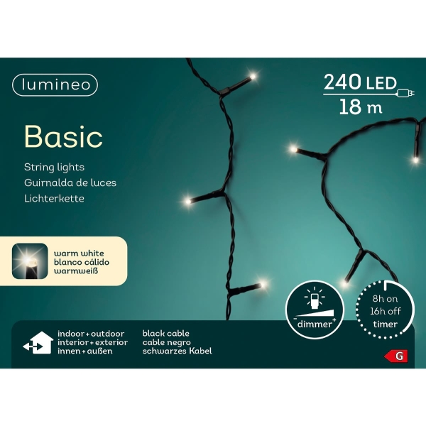 Lumineo LED Lichterkette Basic schwarz 18 Meter 240 Lichter - warmweiß