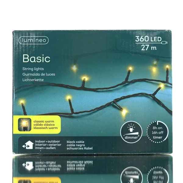 Lumineo LED Lichterkette Basic schwarz 27 Meter 360 Lichter - softgold